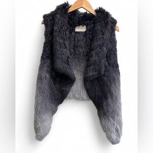 Yves Salomon Genuine Rabbit Fur Vest Asymmetrical Black Grey Ombre Size Small 36